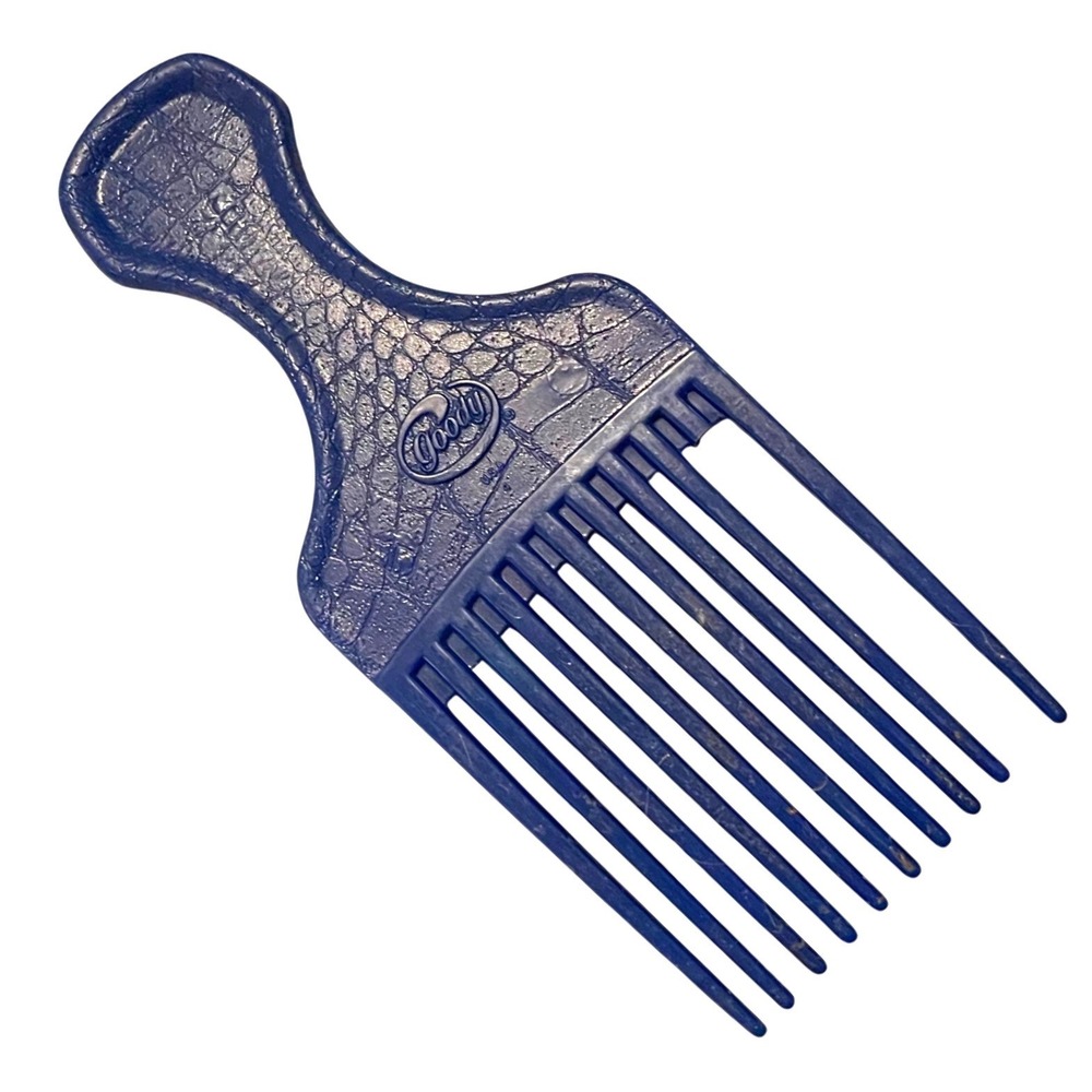 Vintage Goody Large navy blue Lift Hair Pick Faux Croc‎ Snake Skin Leather 80s